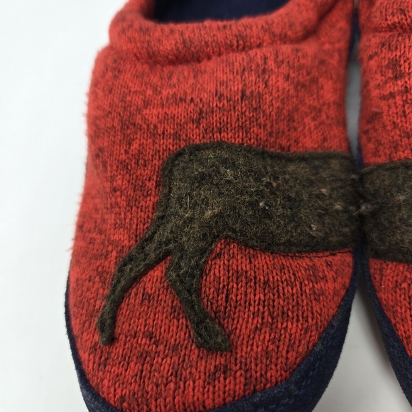 L.L. BEAN SWEATER FLEECE SLIPPERS MOTIF DEEP GARNET MOOSE KIDS YOUTH SIZE 1-2 - Picture 3 of 16